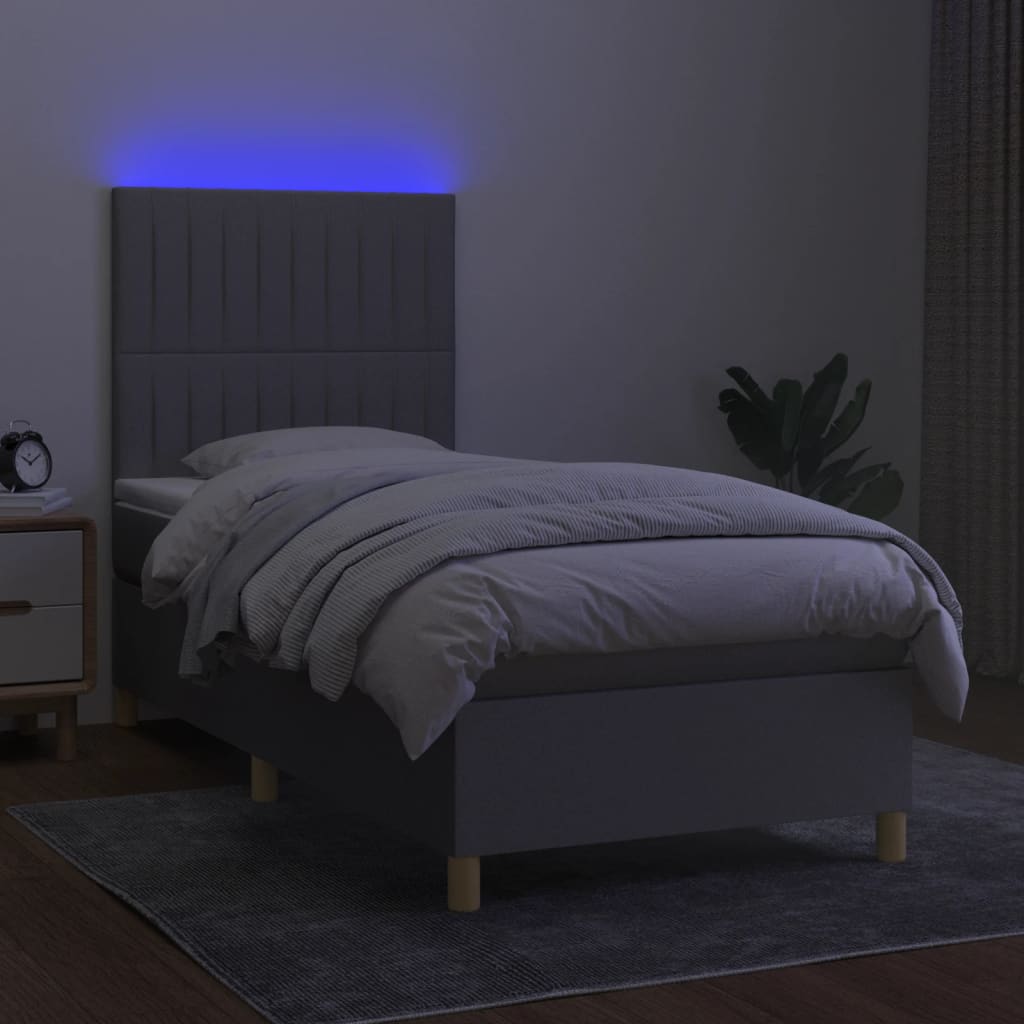 Letto a Molle Materasso e LED Grigio Chiaro 100x200 cm Tessuto 3135573