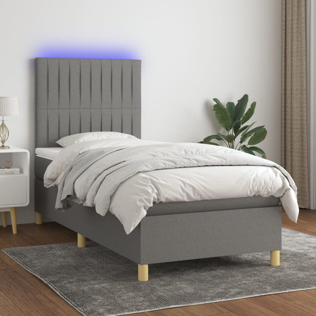 Letto a Molle Materasso e LED Grigio Scuro 100x200cm in Tessutocod mxl 99025