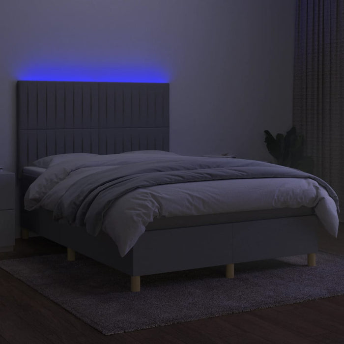 Letto a Molle Materasso e LED Grigio Chiaro 140x190 cm Tessuto 3135589