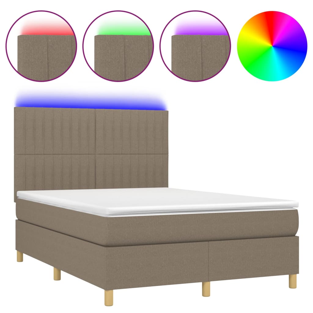 Letto a Molle con Materasso e LED Tortora 140x190 cm in Tessuto 3135593