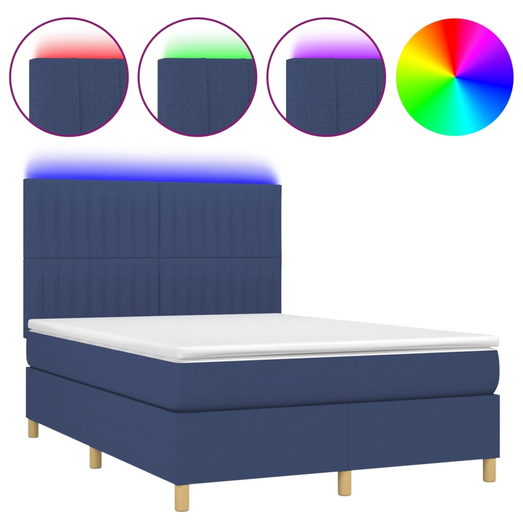 Letto a Molle con Materasso e LED Blu 140x190 cm in Tessuto 3135595