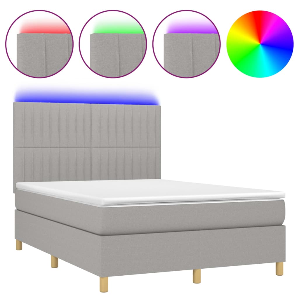 Letto a Molle Materasso e LED Grigio Chiaro 140x200 cm Tessutocod mxl 99020