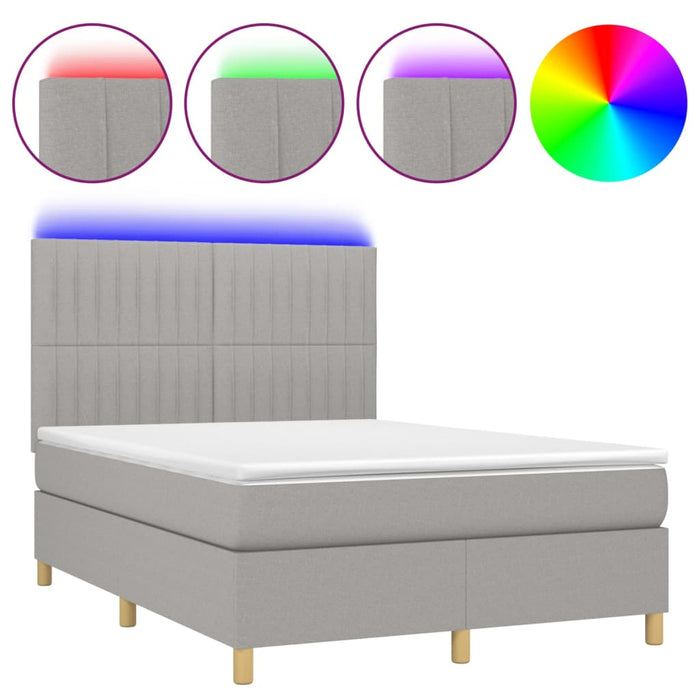 Letto a Molle Materasso e LED Grigio Chiaro 140x200 cm Tessutocod mxl 99020