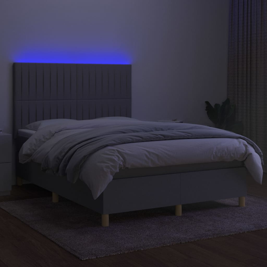 Letto a Molle Materasso e LED Grigio Chiaro 140x200 cm Tessuto 3135597