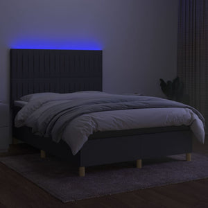 Letto a Molle Materasso e LED Grigio Scuro 140x200cm in Tessuto 3135598