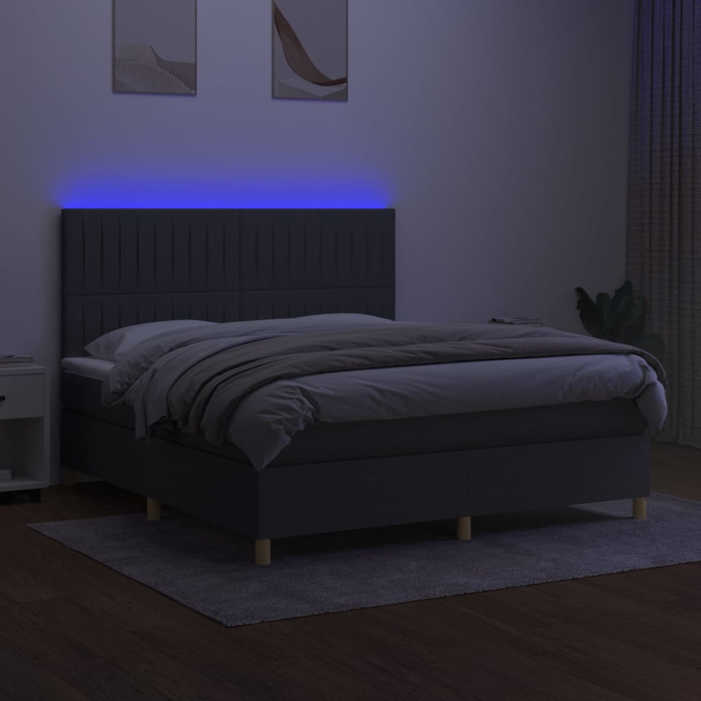 Letto a Molle Materasso e LED Grigio Scuro 160x200cm in Tessuto cod mxl 59554