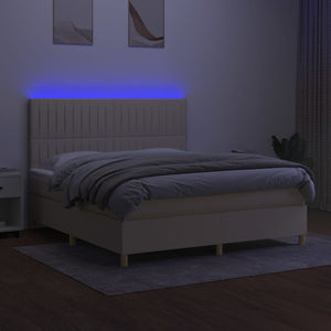 Letto a Molle con Materasso e LED Crema 160x200 cm in Tessuto 3135610