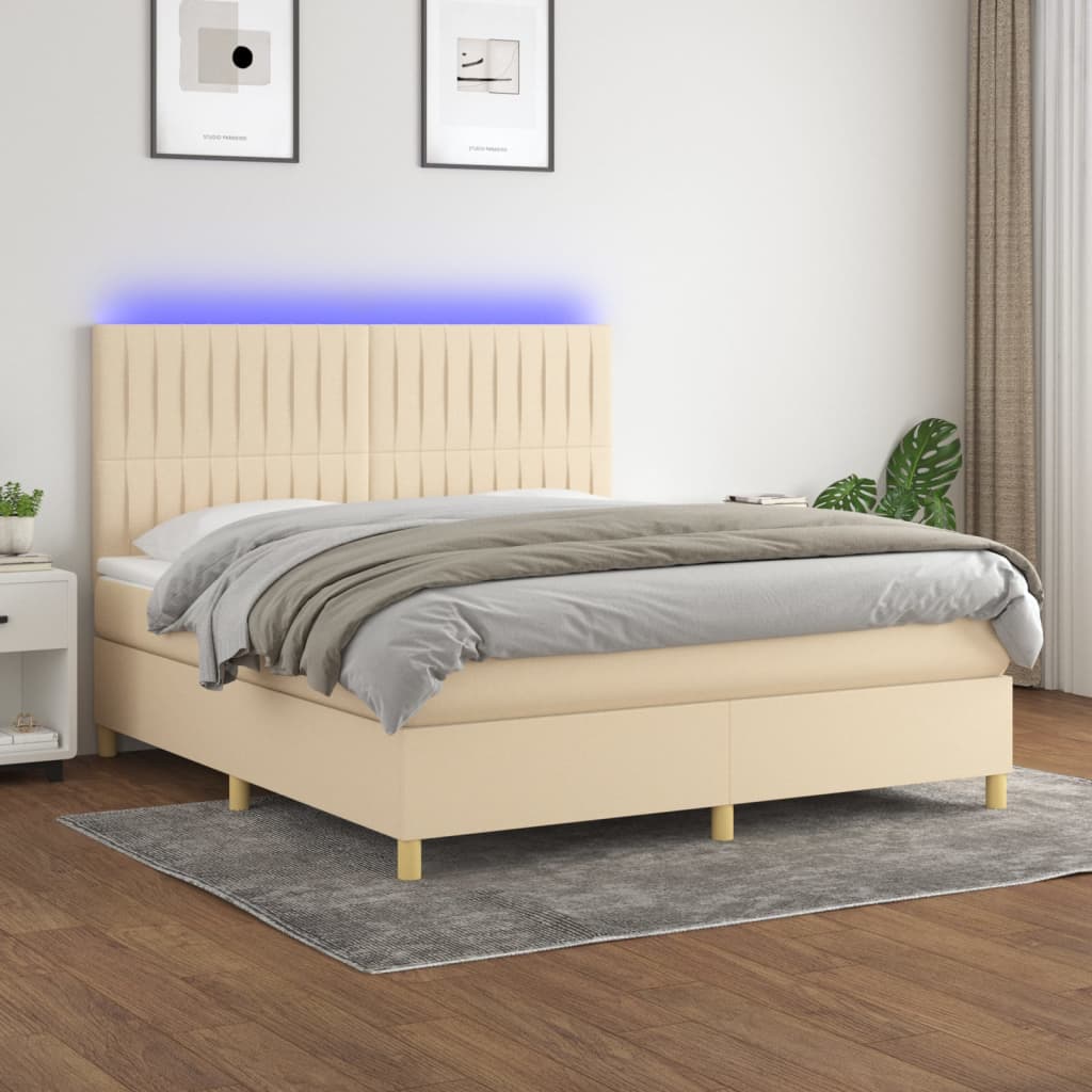 Letto a Molle con Materasso e LED Crema 160x200 cm in Tessutocod mxl 75044
