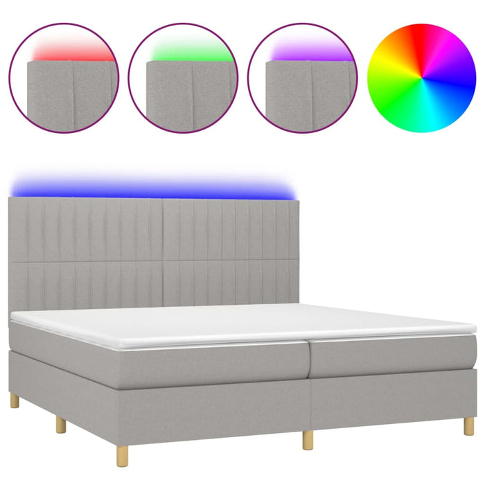 Letto a Molle Materasso e LED Grigio Chiaro 200x200 cm Tessuto 3135621