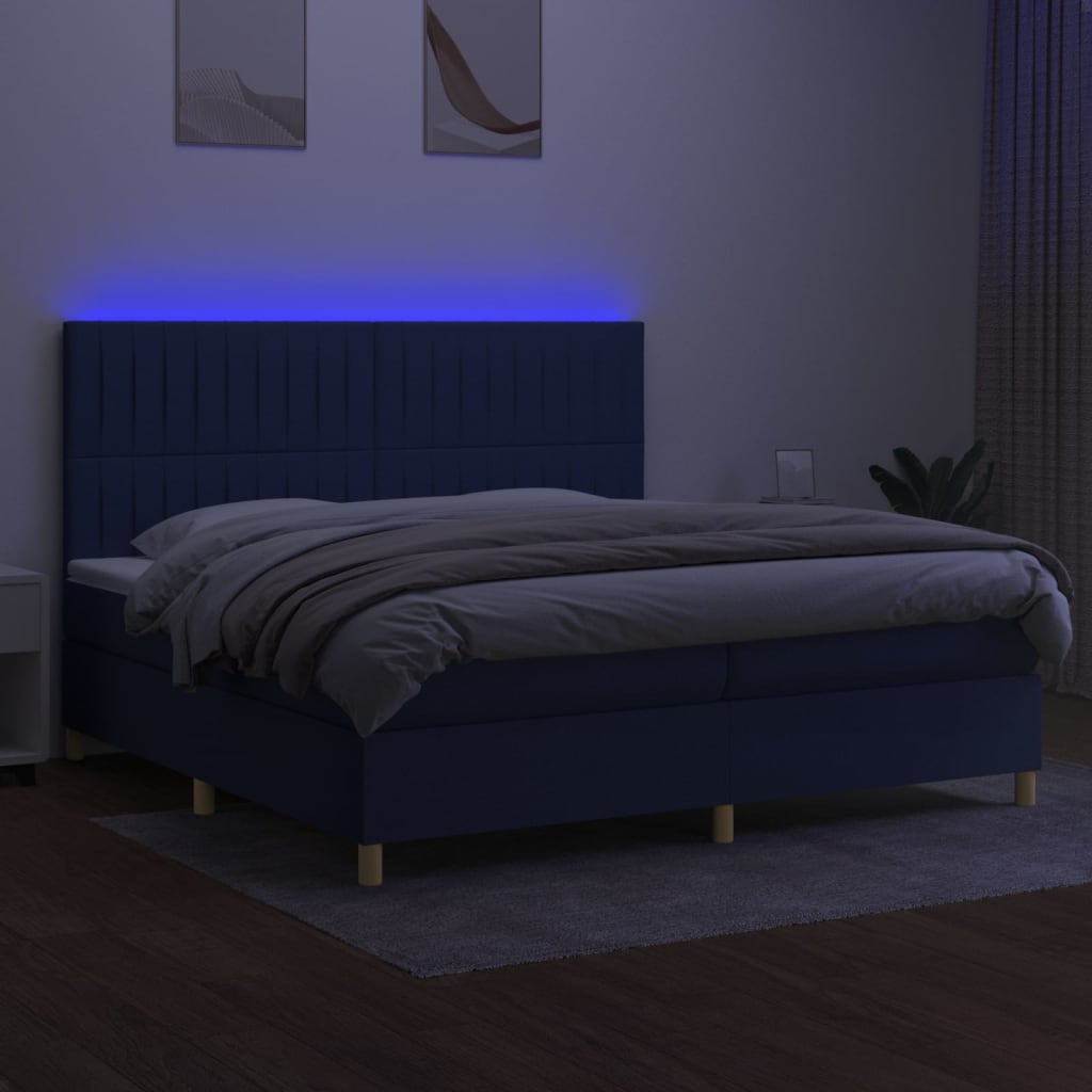Letto a Molle Materasso e LED Blu 200x200cm in Tessuto cod mxl 33679