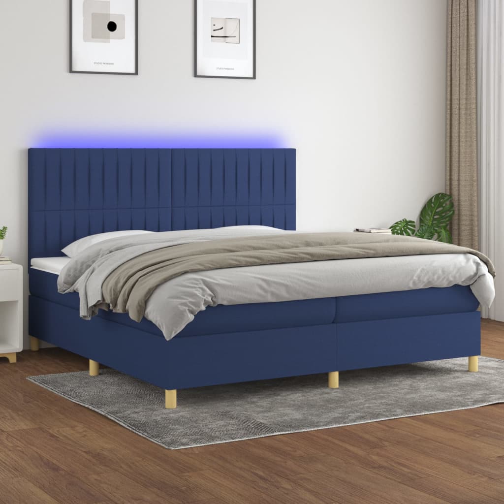 Letto a Molle Materasso e LED Blu 200x200cm in Tessuto cod mxl 33679