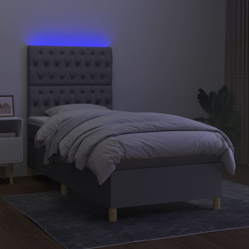 Letto a Molle Materasso e LED Grigio Chiaro 80x200 cm Tessuto cod mxl 46983