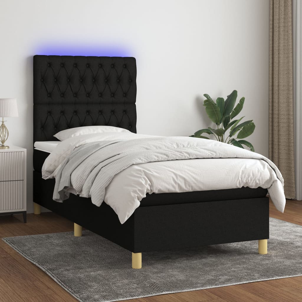 Letto a Molle con Materasso e LED-Struttura Letto con Materasso Nero 80x200 cm in Tessuto 280052