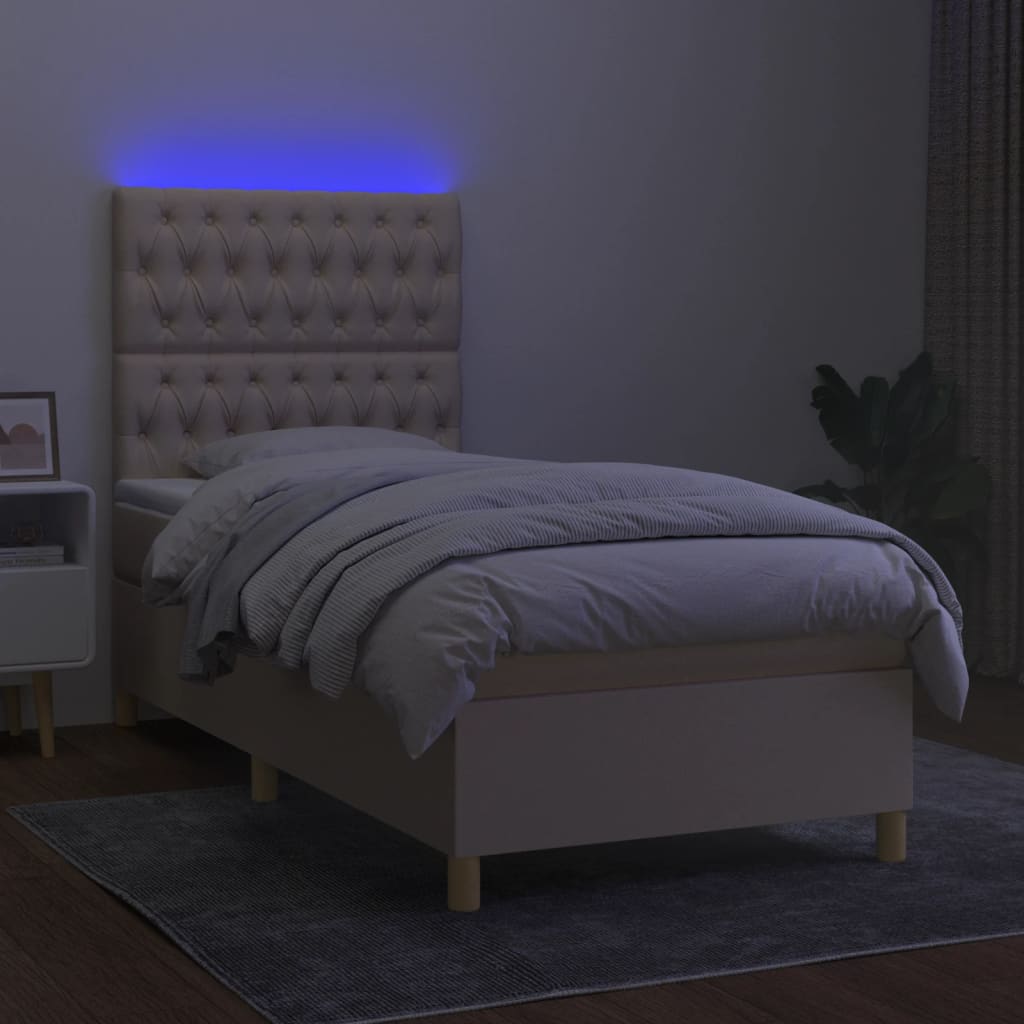 Letto a Molle con Materasso e LED Crema 90x200 cm in Tessuto 3135650