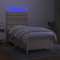 Letto a Molle con Materasso e LED Crema 90x200 cm in Tessuto 3135650