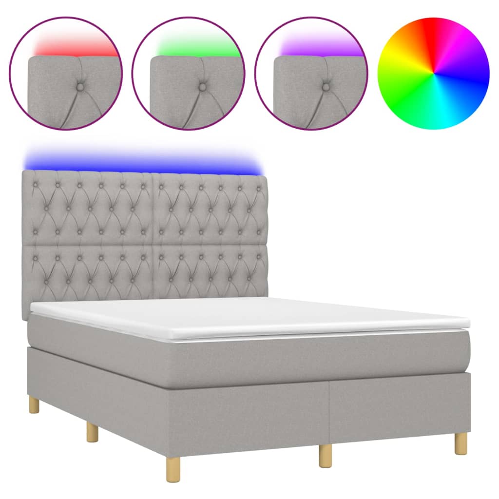 Letto a Molle Materasso e LED Grigio Chiaro 140x200 cm Tessutocod mxl 122977
