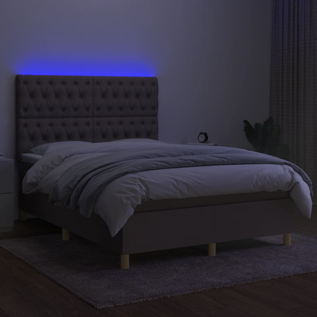Letto a Molle con Materasso e LED Tortora 140x200 cm in Tessuto 3135681