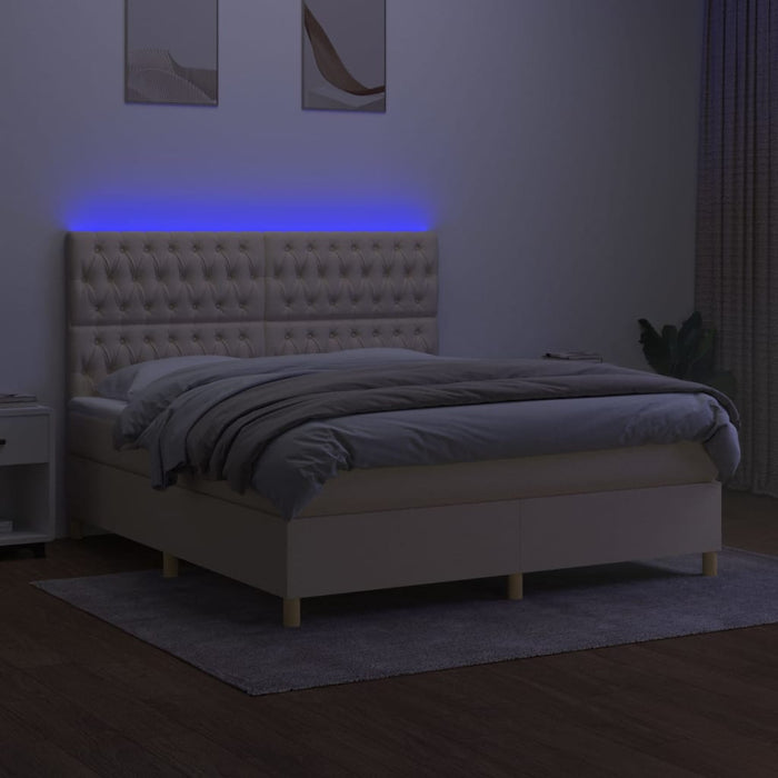 Letto a Molle con Materasso e LED Crema 160x200 cm in Tessuto 3135690