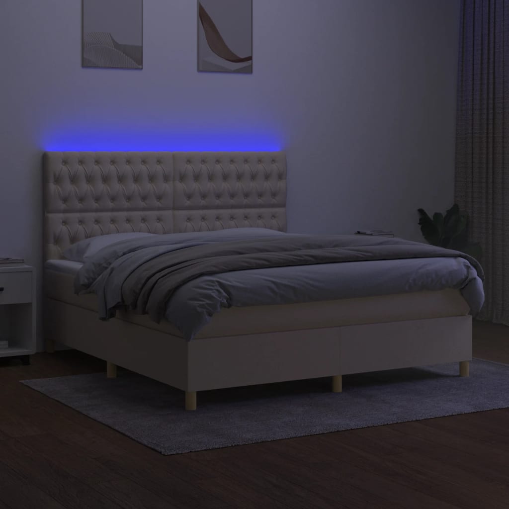 Letto a Molle con Materasso e LED Crema 180x200 cm in Tessuto 3135698