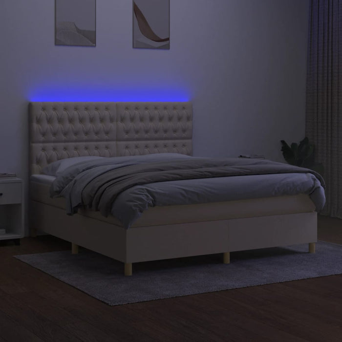 Letto a Molle con Materasso e LED Crema 180x200 cm in Tessuto 3135698