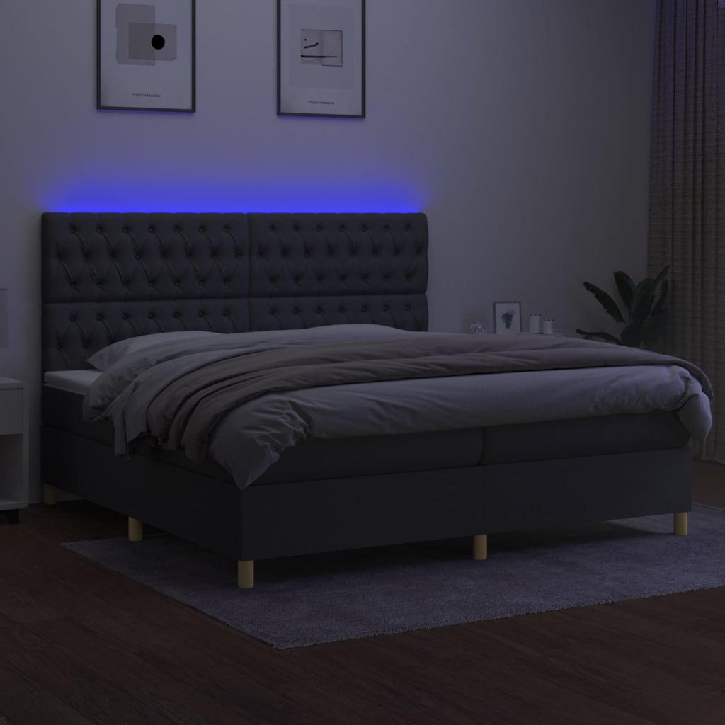Letto a Molle Materasso e LED Grigio Scuro 200x200cm in Tessuto