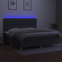 Letto a Molle Materasso e LED Grigio Scuro 200x200cm in Tessuto