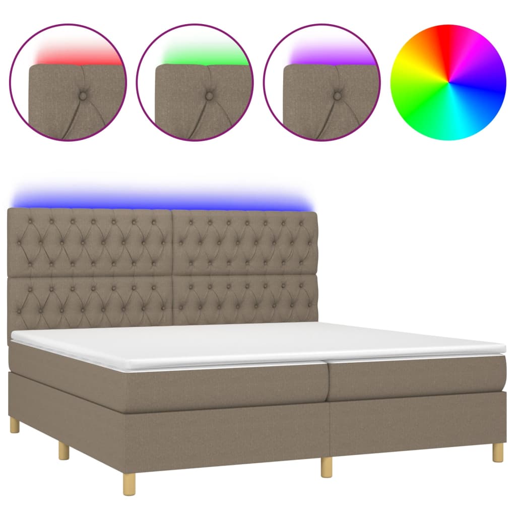 Letto a Molle Materasso e LED tortora 200x200cm in Tessuto 3135705