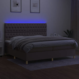 Letto a Molle Materasso e LED tortora 200x200cm in Tessuto 3135705