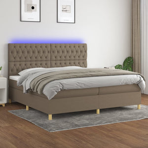 Letto a Molle Materasso e LED tortora 200x200cm in Tessuto 3135705