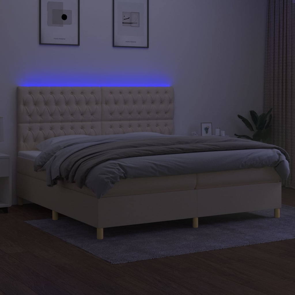 Letto a Molle Materasso e LED bianco 200x200cm in Tessuto