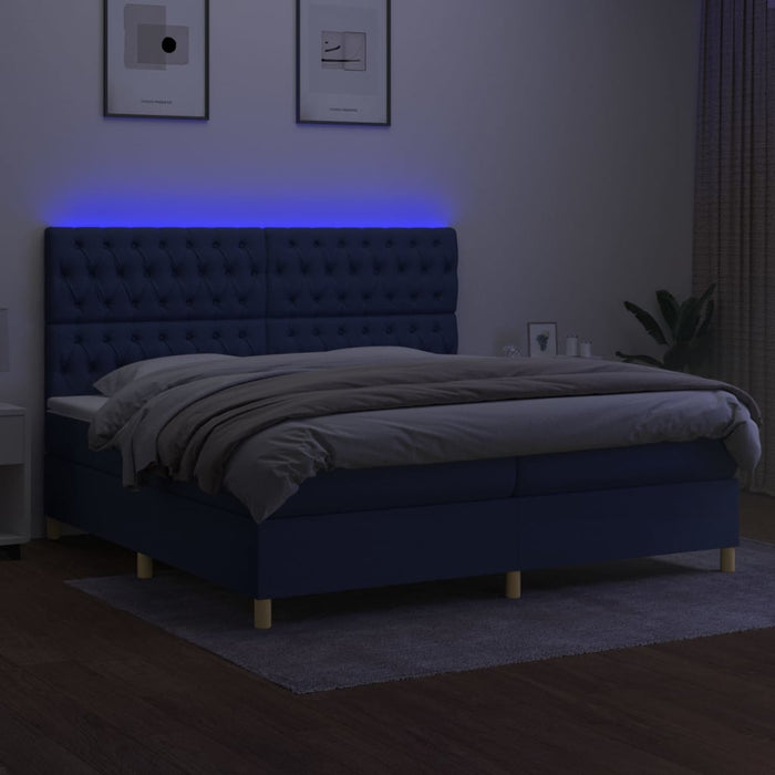 Letto a Molle Materasso e LED Blu 200x200cm in Tessuto 3135707