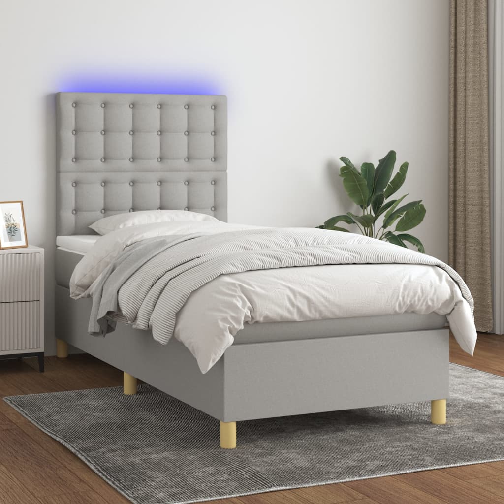Letto a Molle Materasso e LED Grigio Chiaro 80x200 cm Tessuto cod mxl 63209