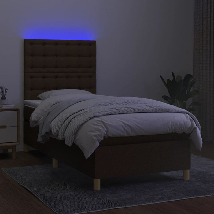 Letto a Molle Materasso e LED Marrone Scuro 80x200cm in Tessuto 3135712