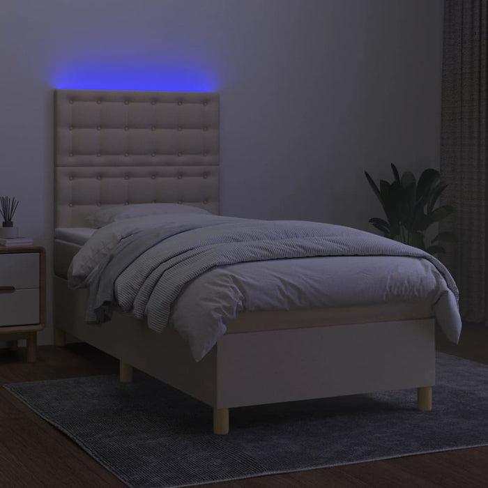 Letto a Molle con Materasso e LED Crema 80x200 cm in Tessuto 3135714