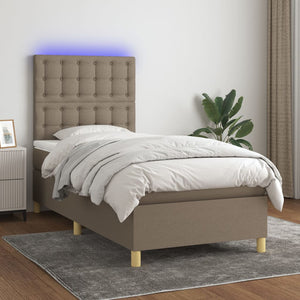 Letto a Molle con Materasso e LED Tortora 90x190 cm in Tessuto 3135721