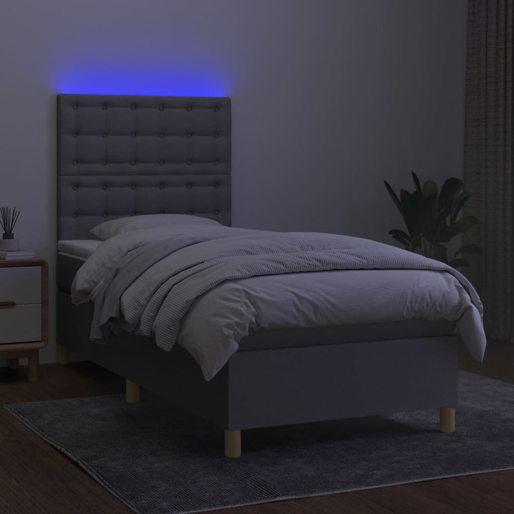 Letto a Molle Materasso e LED Grigio Chiaro 100x200 cm Tessuto 3135733