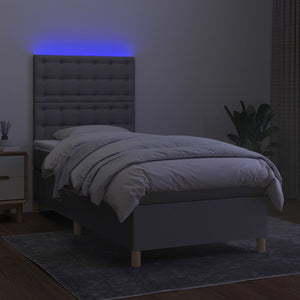 Letto a Molle Materasso e LED Grigio Chiaro 100x200 cm Tessuto 3135733