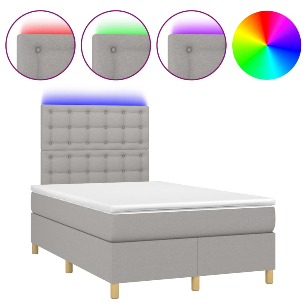 Letto a Molle Materasso e LED Grigio Chiaro 120x200 cm Tessuto 3135741