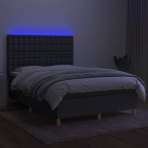 Letto a Molle Materasso e LED Grigio Scuro 140x200cm in Tessuto 3135758