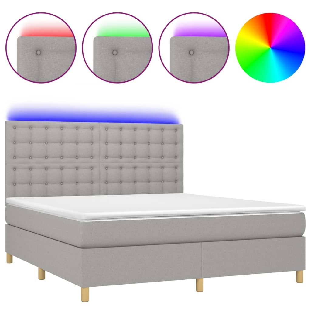 Letto a Molle Materasso e LED Grigio Chiaro 160x200 cm Tessuto cod mxl 57897