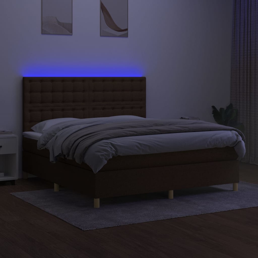 Letto a Molle Materasso e LED MarroneScuro 180x200cm in Tessuto 3135776