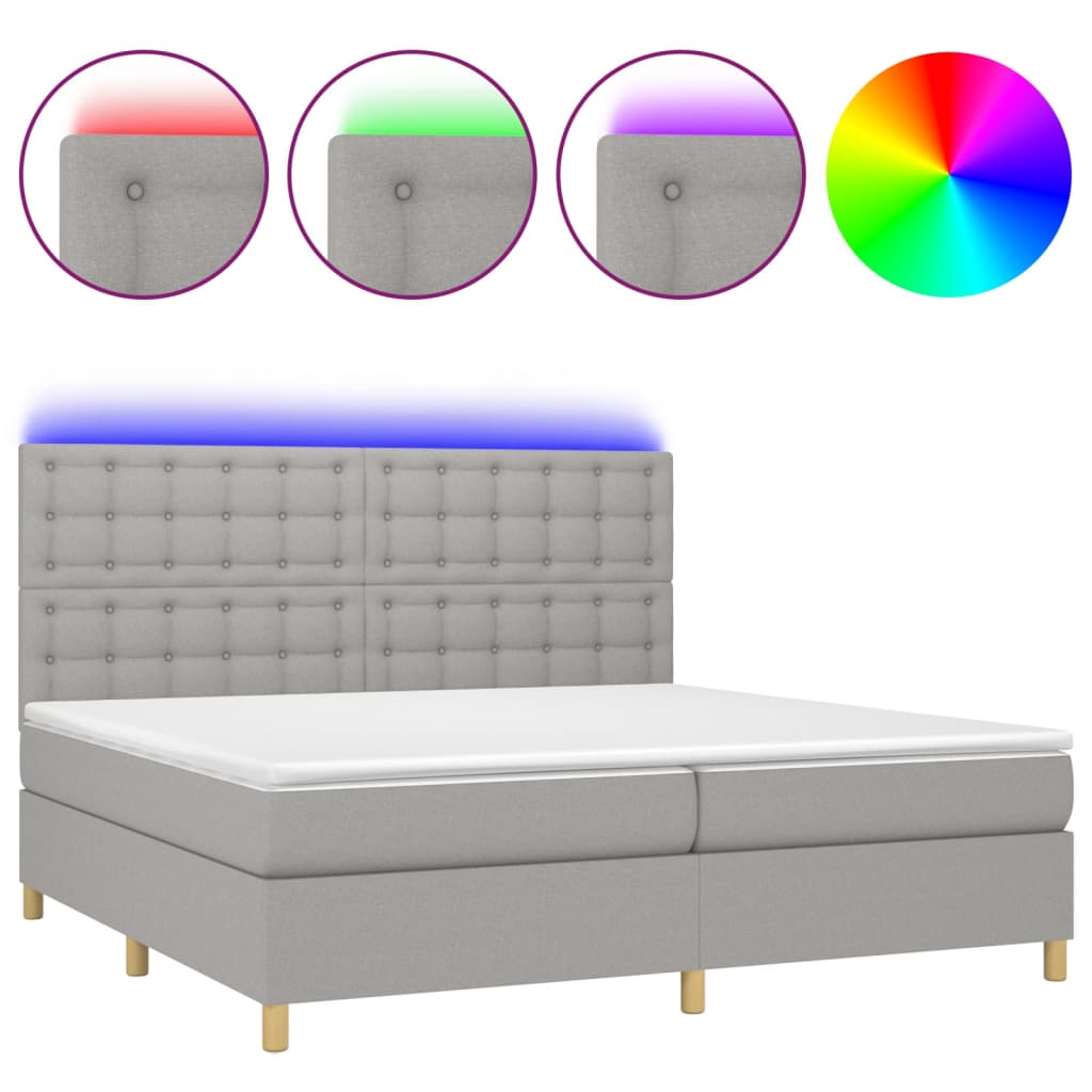 Letto a Molle Materasso e LED Grigio Chiaro 200x200 cm Tessuto 3135781