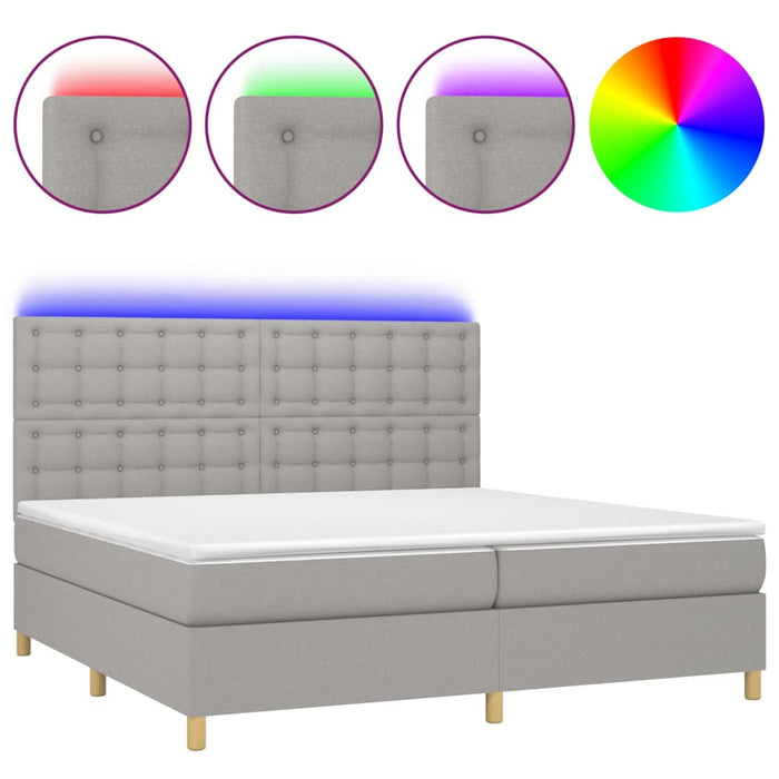 Letto a Molle Materasso e LED Grigio Chiaro 200x200 cm Tessuto 3135781