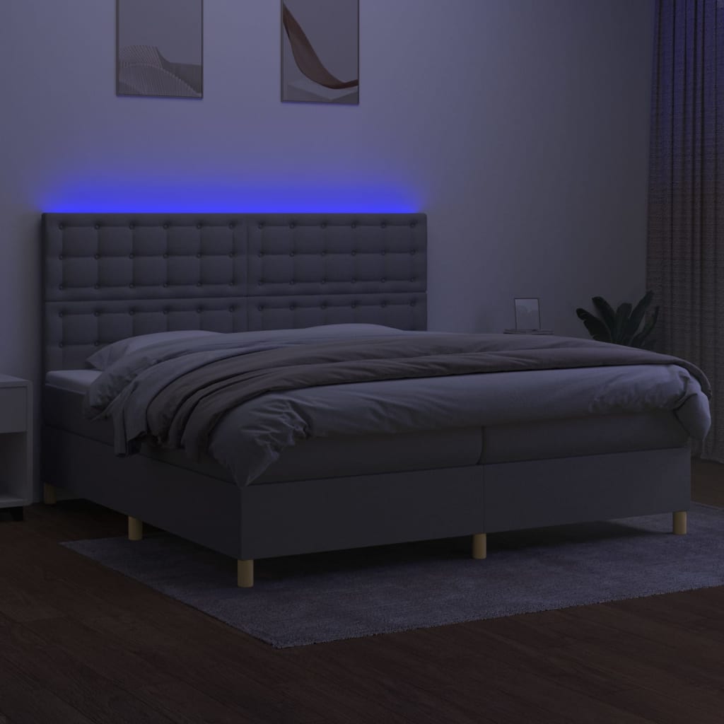 Letto a Molle Materasso e LED Grigio Chiaro 200x200 cm Tessuto 3135781