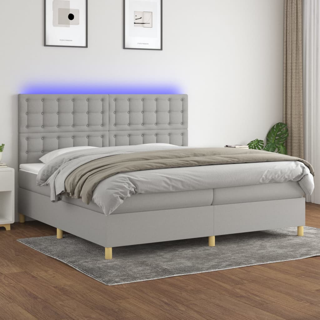 Letto a Molle Materasso e LED Grigio Chiaro 200x200 cm Tessuto 3135781