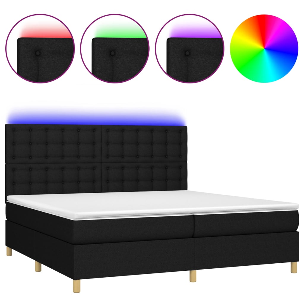 Letto a Molle Materasso e LED Nero 200x200cm in Tessuto cod mxl 62857