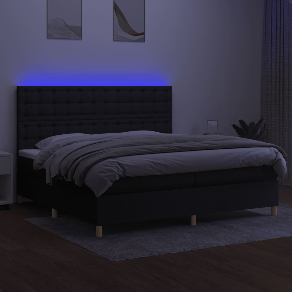 Letto a Molle Materasso e LED Nero 200x200cm in Tessuto cod mxl 62857