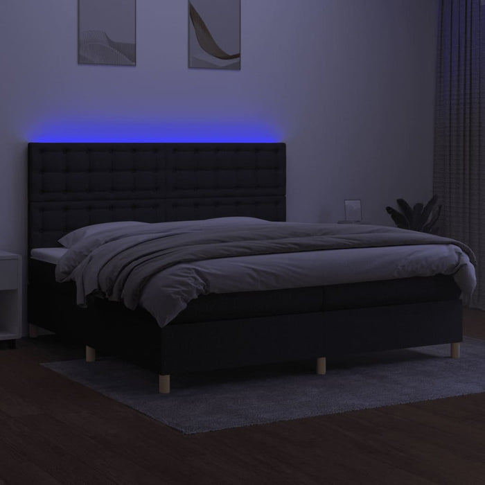 Letto a Molle Materasso e LED Nero 200x200cm in Tessuto cod mxl 62857