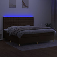 Letto a Molle Materasso e LED Marronescuro 200x200cm in Tessuto