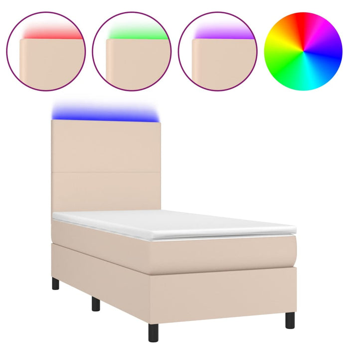 Giroletto Molle Materasso e LED-Struttura Letto con LED Cappuccino 80x200 cm Similpelle 305202